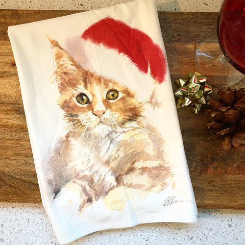 Christmas Kitten Flour Sack Kitchen Towel