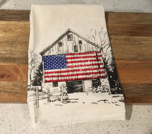 American Flag Barn Flour Sack Kitchen Towel