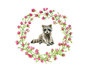 Raccoon Flowers Nursery Watercolor Print