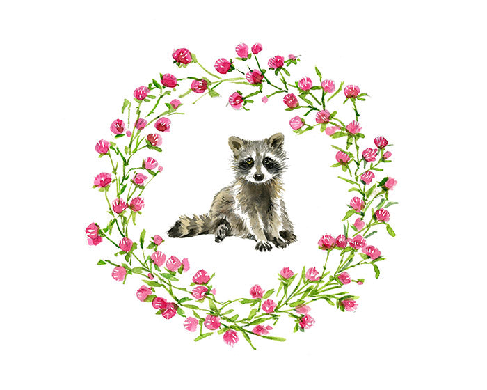 Raccoon Flowers Nursery Watercolor Print