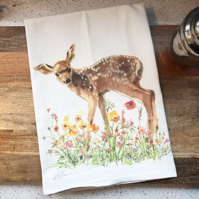 Fawn Wildflower Flour Sack Kitchen Towel