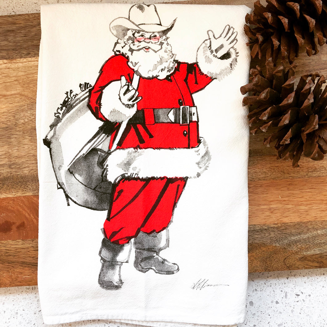 Cowboy Santa Flour Sack Kitchen Towel