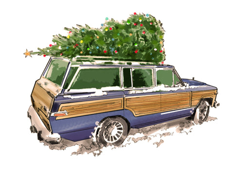 Blue Jeep Grand Wagoneer Christmas Car
