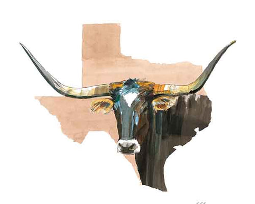 Texas Longhorn Watercolor Print (Peach)