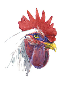 Rooster Stare Watercolor Print
