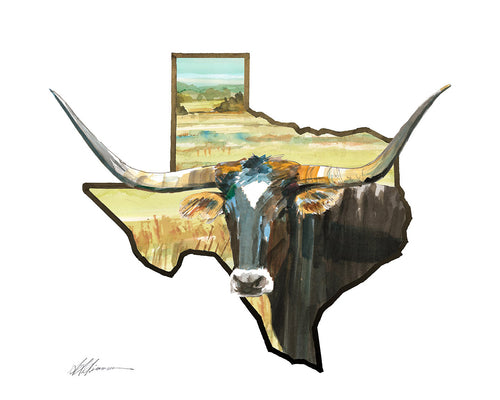 Texas Longhorn Watercolor Print (Landscape)