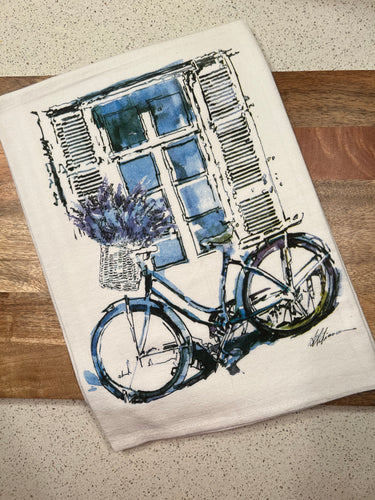 Lavender Bike Vintage Window Flour Sack Kitchen Towel