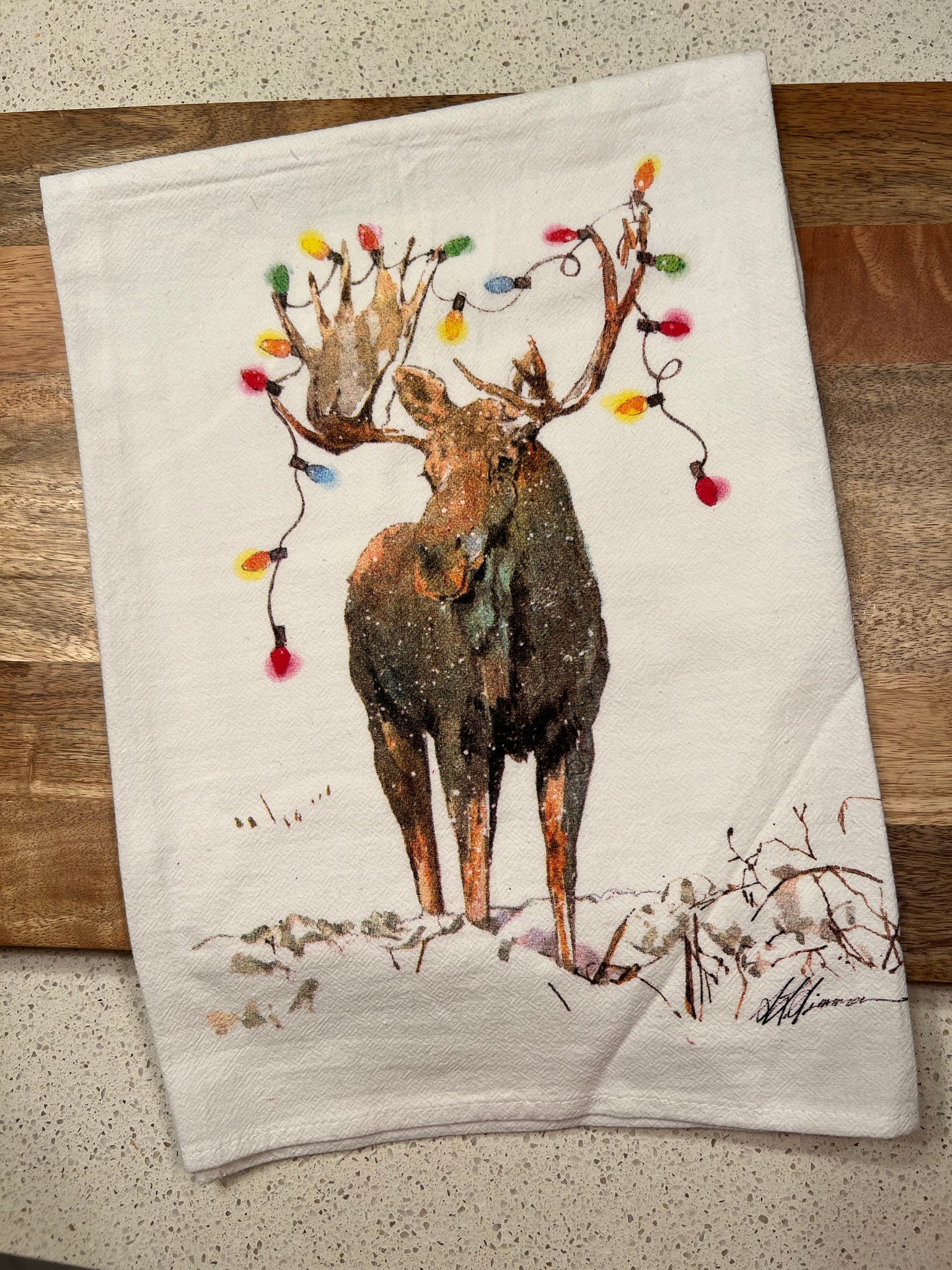 Moose Wonderful Time Of The Year Christmas Kitchen Waffle Weave Tea Towel,  Cute, Funny Christmas Decor, Gift, Dish Towel